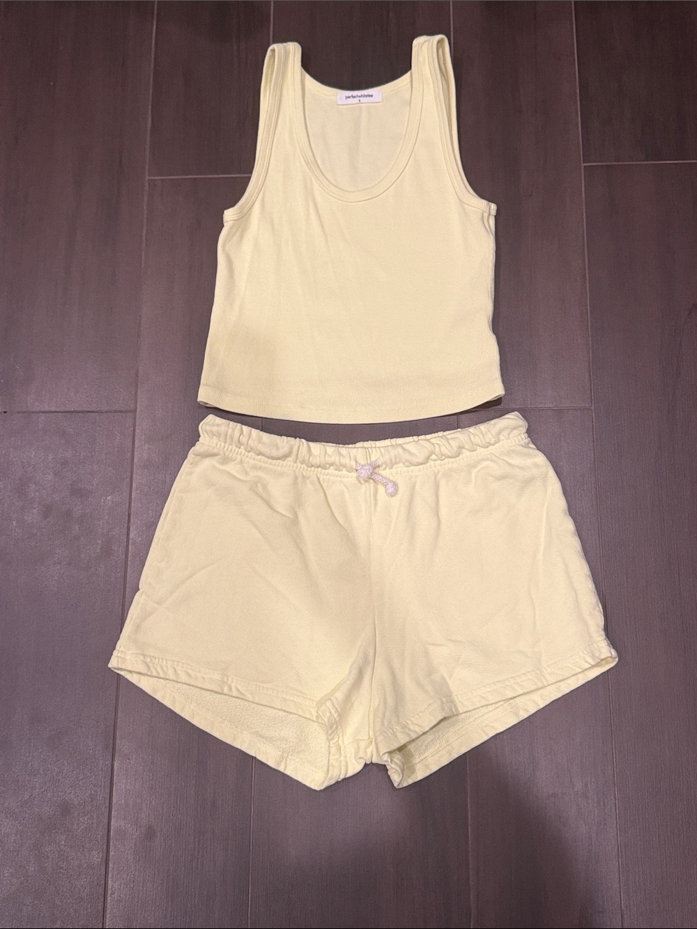 perfectwhitetee Yellow Ribbed Tank & Lounge Shorts Set